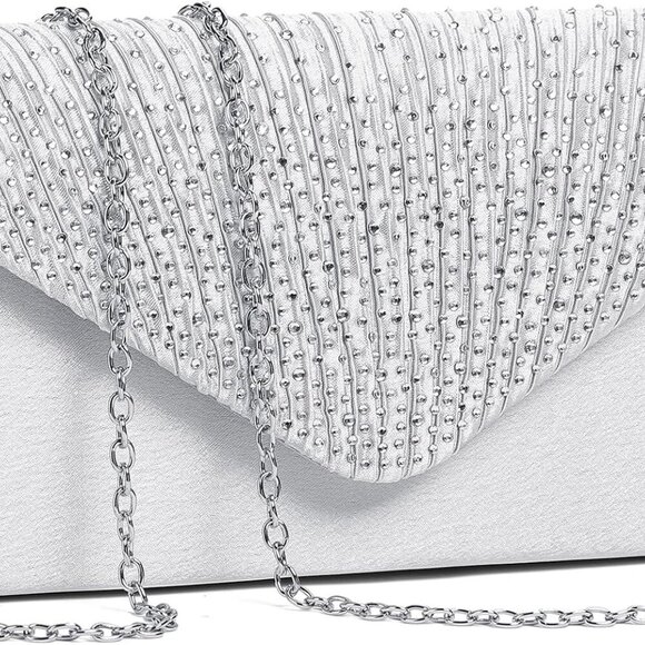 Luxury Satin Clutch Purse with Chain Strap - Perfect Evening Bag for Weddings - Picture 1 of 6